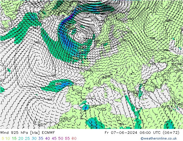 wiatr 925 hPa ECMWF pt. 07.06.2024 06 UTC