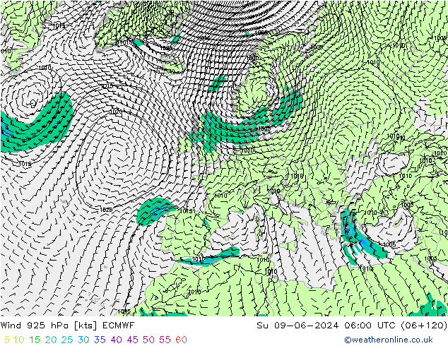 Wind 925 hPa ECMWF Su 09.06.2024 06 UTC