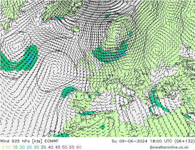 Wind 925 hPa ECMWF Su 09.06.2024 18 UTC