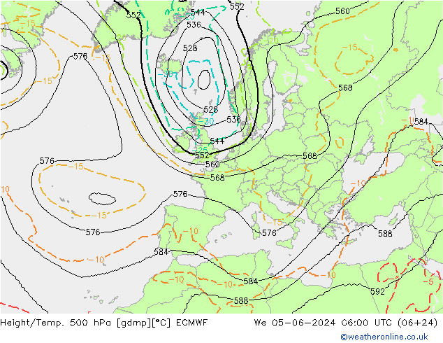 Geop./Temp. 500 hPa ECMWF mié 05.06.2024 06 UTC