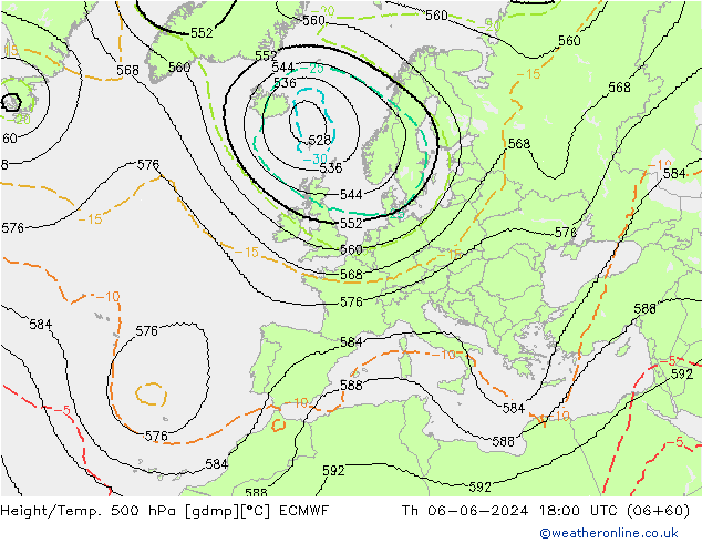 Geop./Temp. 500 hPa ECMWF jue 06.06.2024 18 UTC