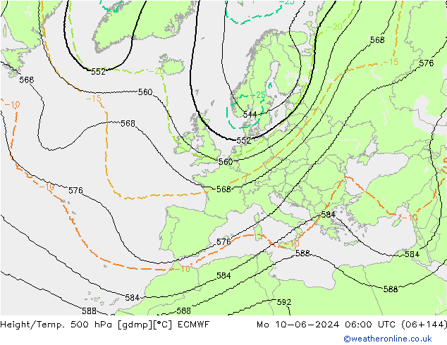 Yükseklik/Sıc. 500 hPa ECMWF Pzt 10.06.2024 06 UTC