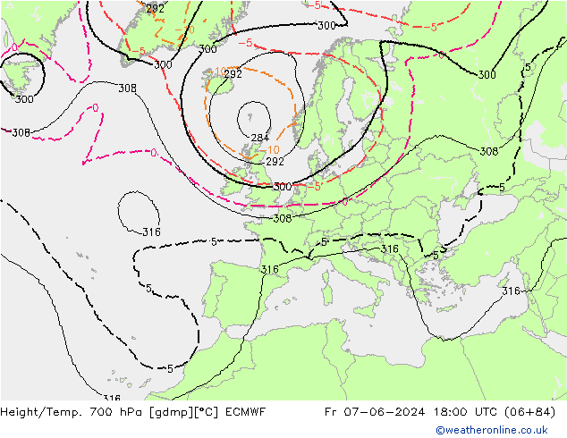 Height/Temp. 700 hPa ECMWF Sex 07.06.2024 18 UTC