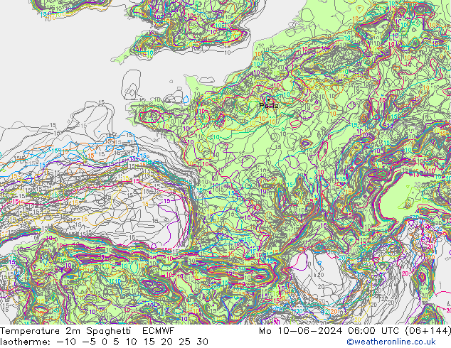 mapa temperatury 2m Spaghetti ECMWF pon. 10.06.2024 06 UTC