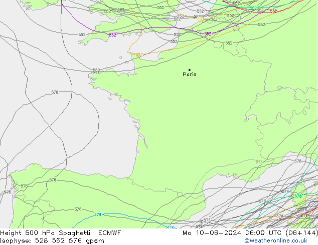 Height 500 hPa Spaghetti ECMWF Mo 10.06.2024 06 UTC