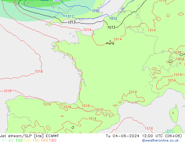 Prąd strumieniowy ECMWF wto. 04.06.2024 12 UTC