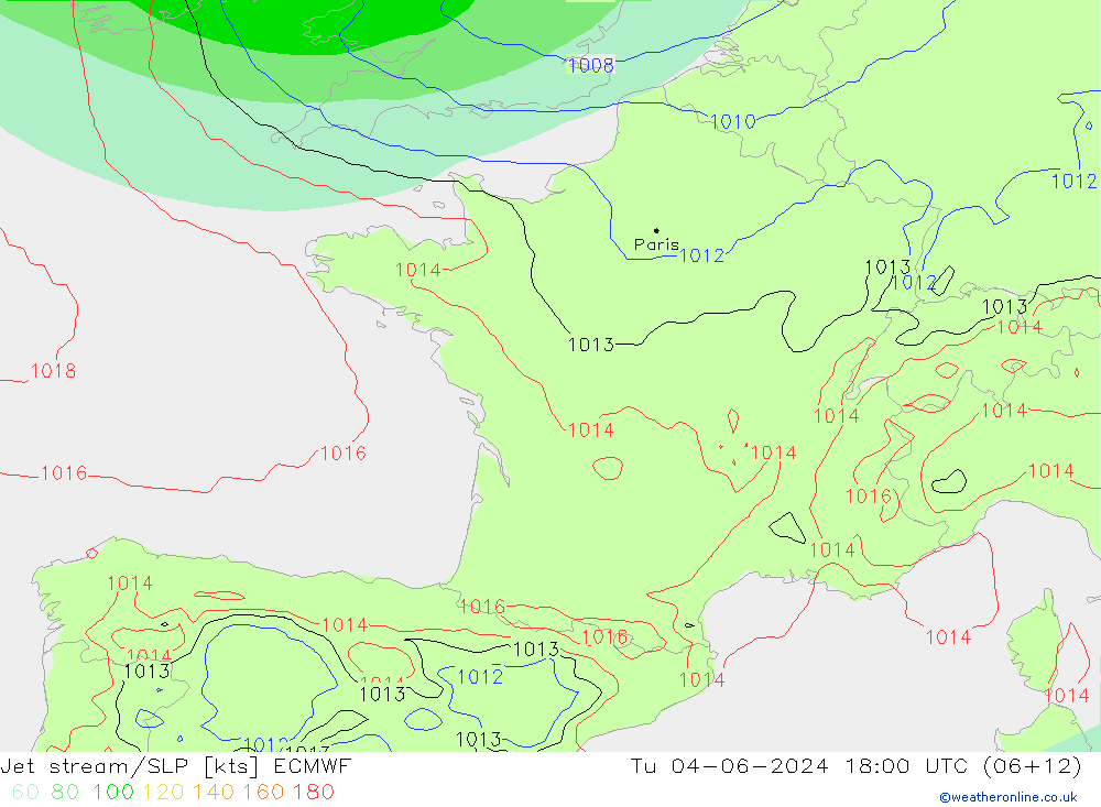 Jet stream/SLP ECMWF Tu 04.06.2024 18 UTC