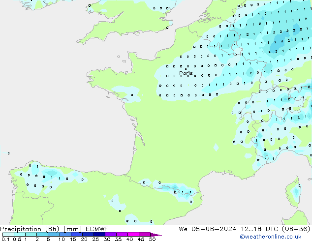 осадки (6h) ECMWF ср 05.06.2024 18 UTC