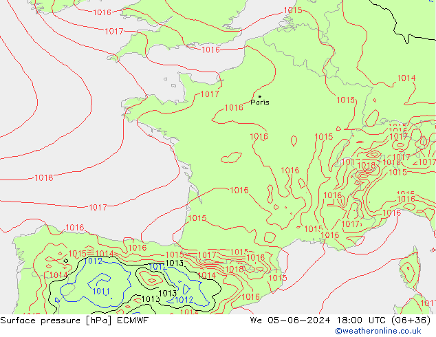 Pressione al suolo ECMWF mer 05.06.2024 18 UTC