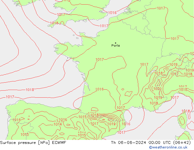 приземное давление ECMWF чт 06.06.2024 00 UTC