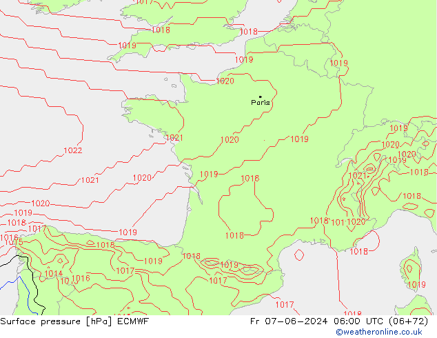 Luchtdruk (Grond) ECMWF vr 07.06.2024 06 UTC