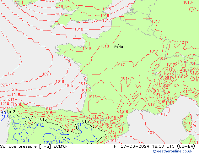 Luchtdruk (Grond) ECMWF vr 07.06.2024 18 UTC