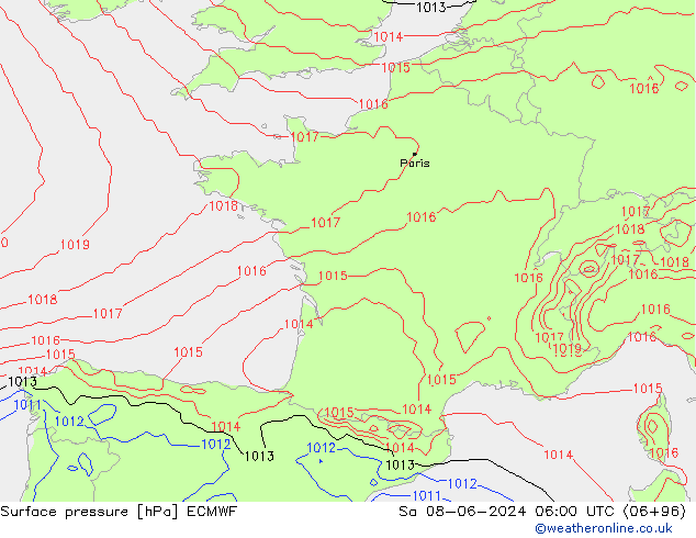 Surface pressure ECMWF Sa 08.06.2024 06 UTC