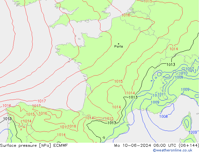 Surface pressure ECMWF Mo 10.06.2024 06 UTC