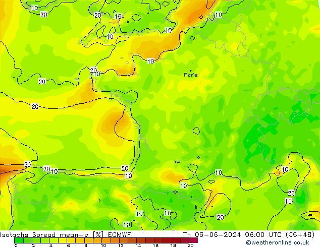 Isotachs Spread ECMWF gio 06.06.2024 06 UTC