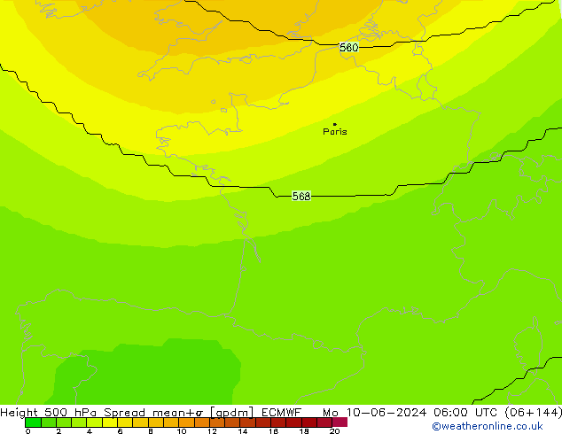 Height 500 hPa Spread ECMWF  10.06.2024 06 UTC