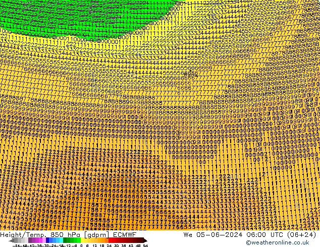 Height/Temp. 850 hPa ECMWF Mi 05.06.2024 06 UTC