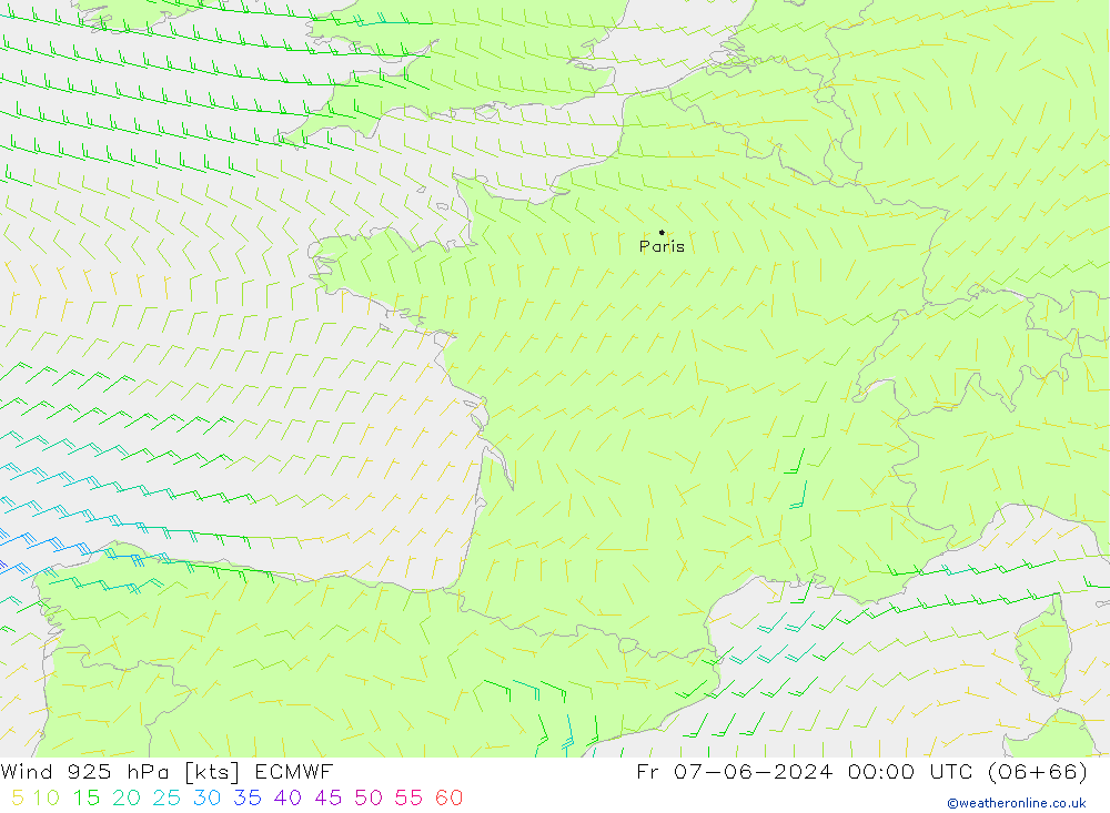 Vento 925 hPa ECMWF Sex 07.06.2024 00 UTC