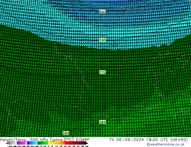 Geop./Temp. 500 hPa ECMWF jue 06.06.2024 18 UTC