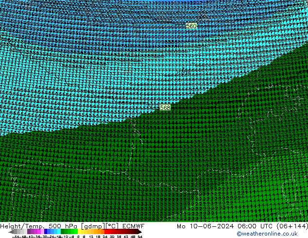 Height/Temp. 500 hPa ECMWF Mo 10.06.2024 06 UTC