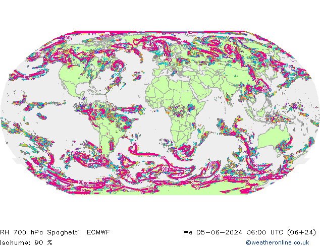 RH 700 hPa Spaghetti ECMWF Mi 05.06.2024 06 UTC