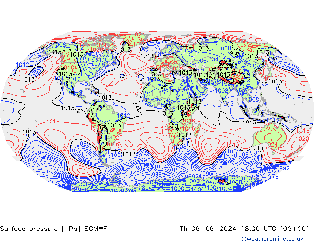 Atmosférický tlak ECMWF Čt 06.06.2024 18 UTC