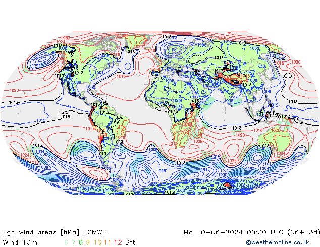 High wind areas ECMWF lun 10.06.2024 00 UTC
