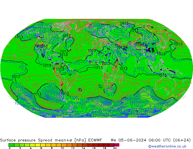 Surface pressure Spread ECMWF We 05.06.2024 06 UTC