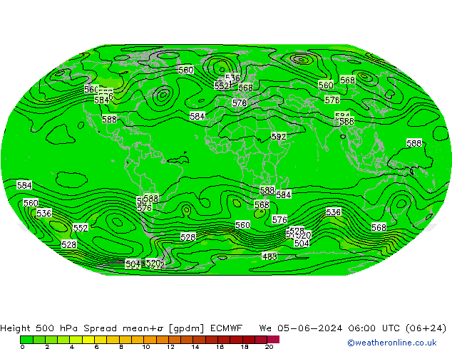 Height 500 hPa Spread ECMWF We 05.06.2024 06 UTC