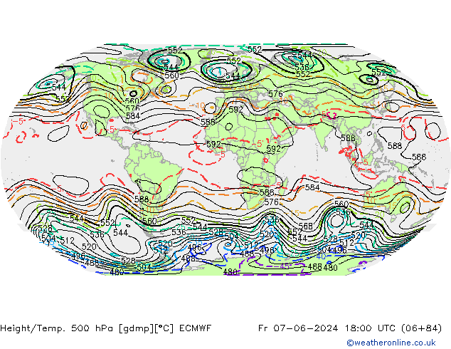 Height/Temp. 500 hPa ECMWF ven 07.06.2024 18 UTC