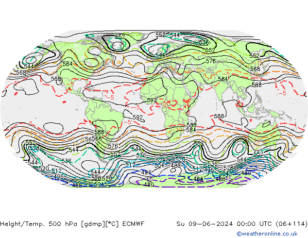 Height/Temp. 500 hPa ECMWF dom 09.06.2024 00 UTC