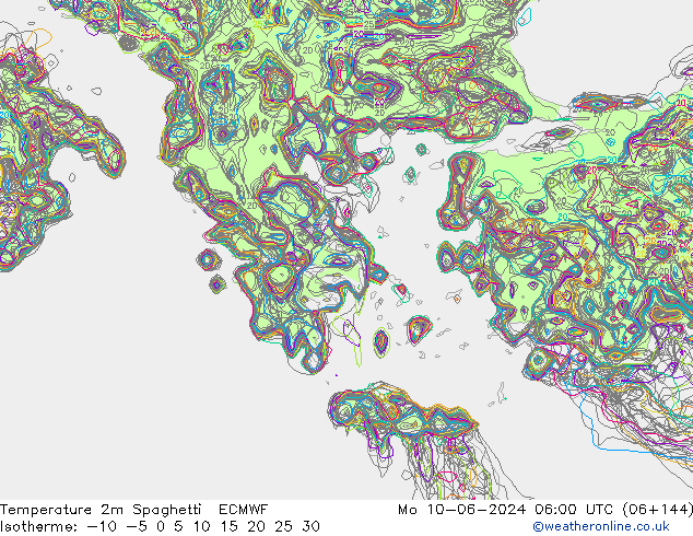 карта температуры Spaghetti ECMWF пн 10.06.2024 06 UTC