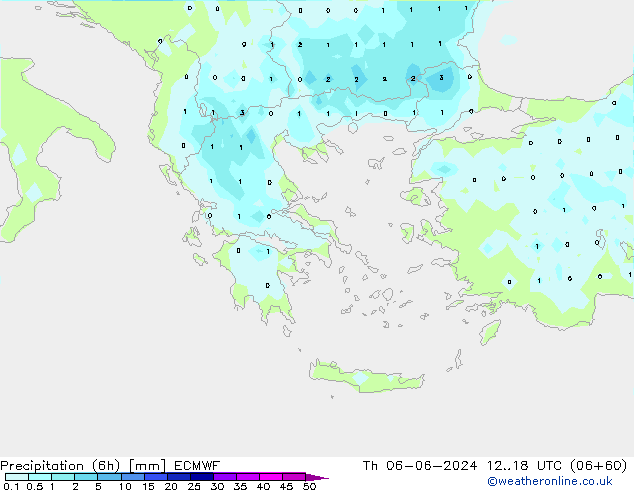 Precipitation (6h) ECMWF Čt 06.06.2024 18 UTC