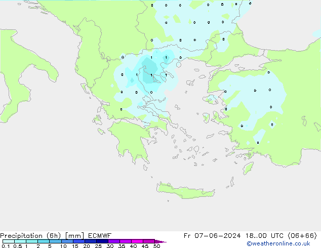 Precipitation (6h) ECMWF Fr 07.06.2024 00 UTC