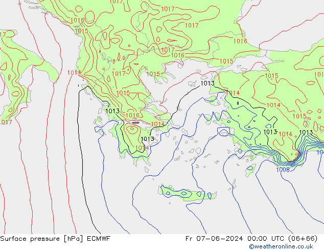 Luchtdruk (Grond) ECMWF vr 07.06.2024 00 UTC