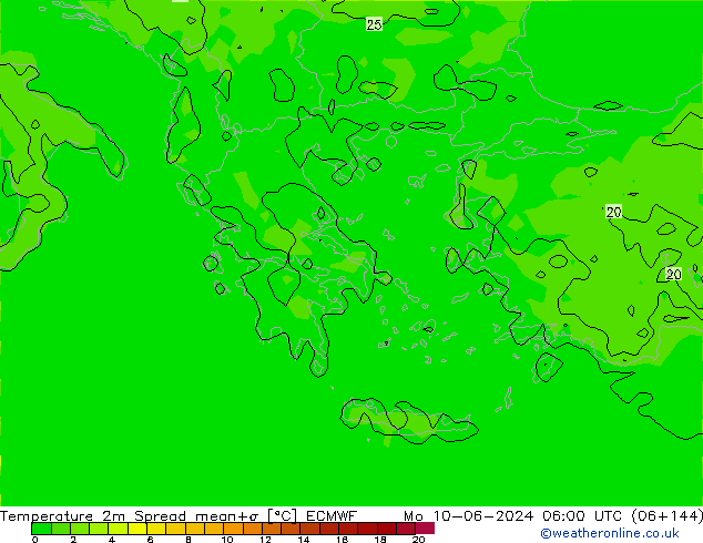 Temperatura 2m Spread ECMWF lun 10.06.2024 06 UTC