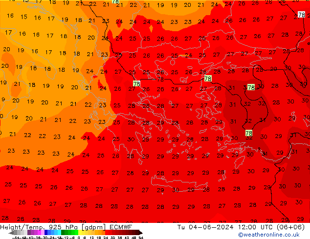 Geop./Temp. 925 hPa ECMWF mar 04.06.2024 12 UTC