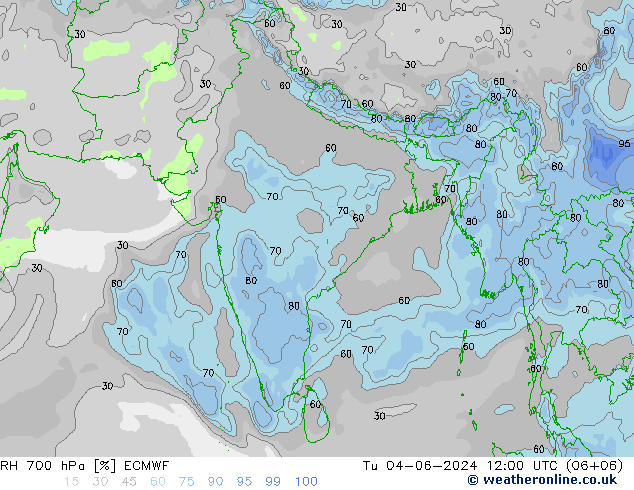 RH 700 гПа ECMWF вт 04.06.2024 12 UTC