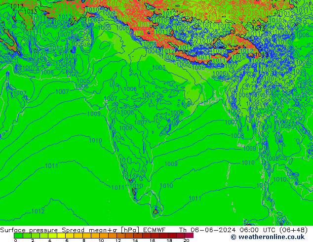 приземное давление Spread ECMWF чт 06.06.2024 06 UTC