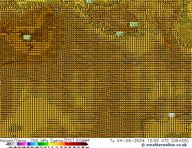 Height/Temp. 700 гПа ECMWF вт 04.06.2024 12 UTC