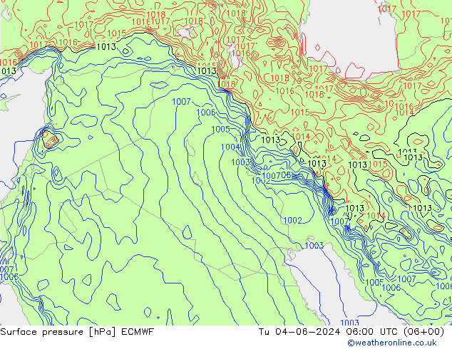 Surface pressure ECMWF Tu 04.06.2024 06 UTC