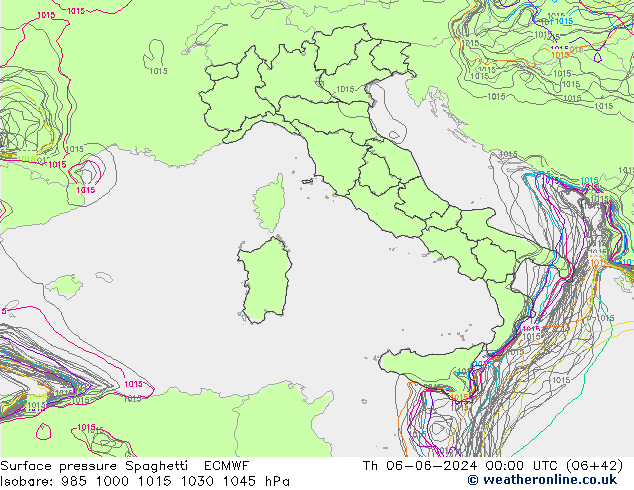 Presión superficial Spaghetti ECMWF jue 06.06.2024 00 UTC