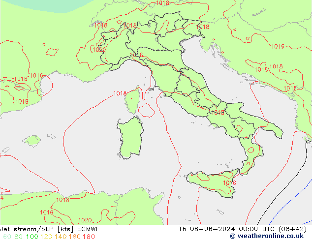 Jet stream/SLP ECMWF Čt 06.06.2024 00 UTC