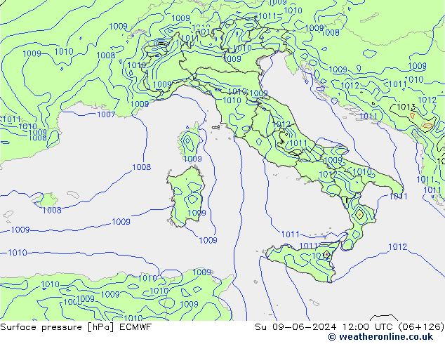 приземное давление ECMWF Вс 09.06.2024 12 UTC