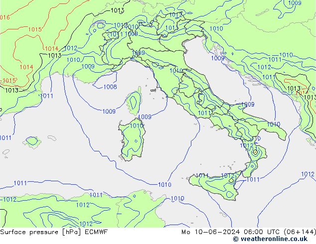 Atmosférický tlak ECMWF Po 10.06.2024 06 UTC
