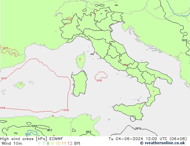 High wind areas ECMWF вт 04.06.2024 12 UTC