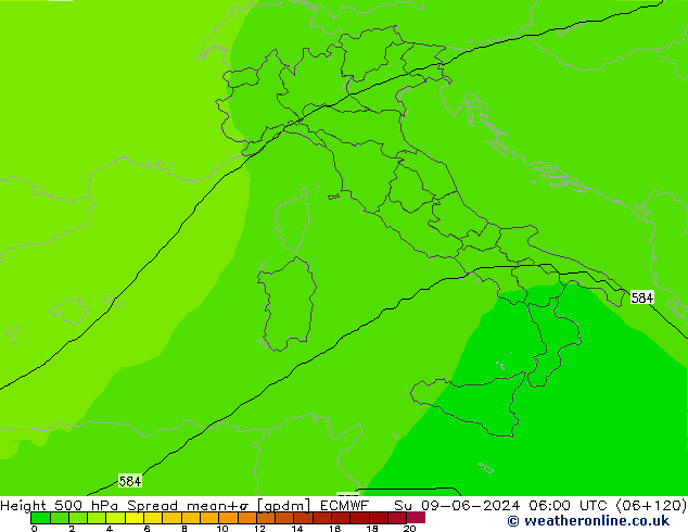 Height 500 hPa Spread ECMWF Su 09.06.2024 06 UTC