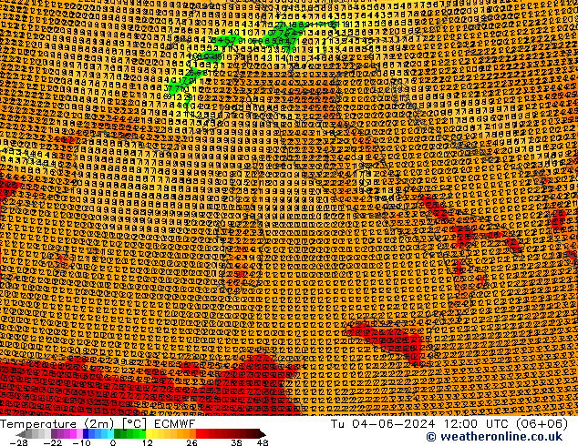 Temperatuurkaart (2m) ECMWF di 04.06.2024 12 UTC