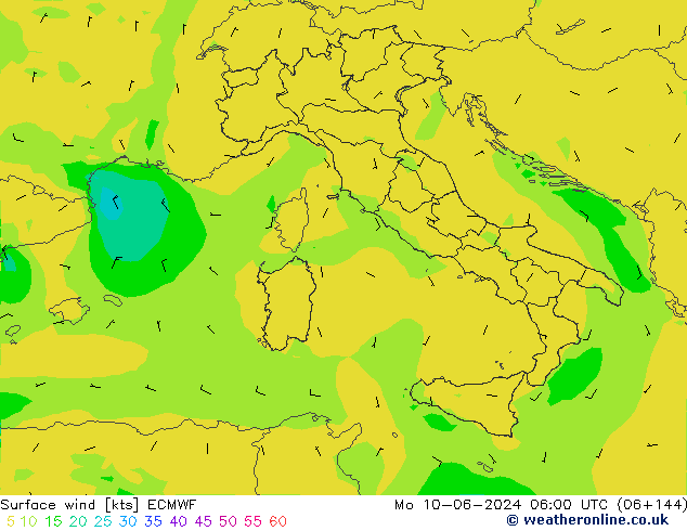 Vento 10 m ECMWF Seg 10.06.2024 06 UTC