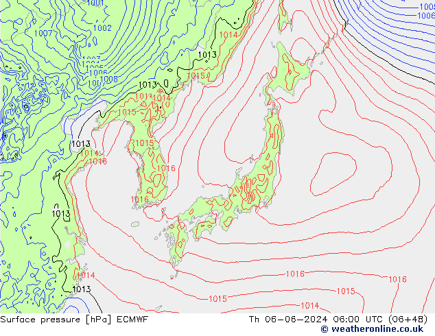 Luchtdruk (Grond) ECMWF do 06.06.2024 06 UTC